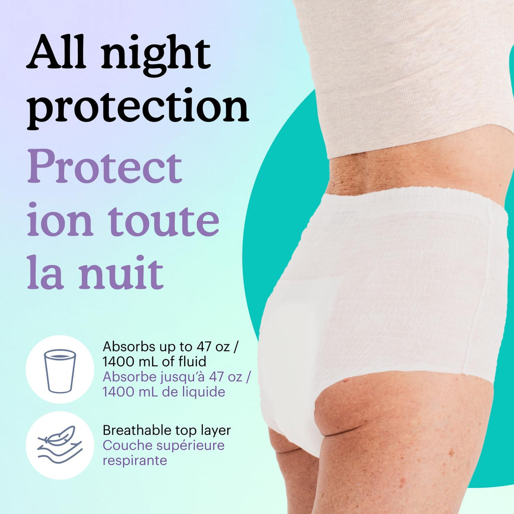 Because Overnight Absorbency Pull Ups - Adult Disposable Incontinence Underwear, Extra Absorbent Nighttime Briefs for Men and Women, White, XLarge, 20 Count