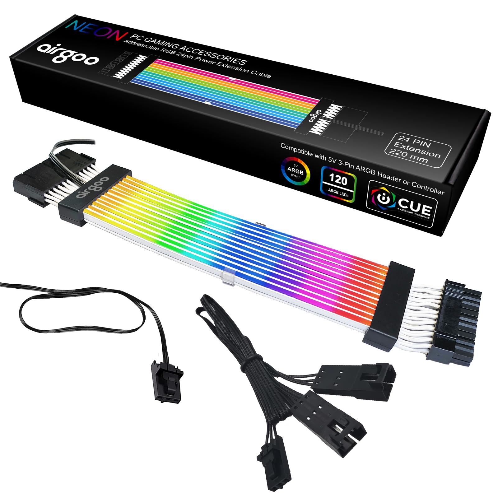 airgoo Addressable RGB ATX Strimer S2, ARGB PSU Extension Cable, Include ATX 24-pin 18AWG Wires, for AG-DRGB16 SignalRGB Controller (Not Included)