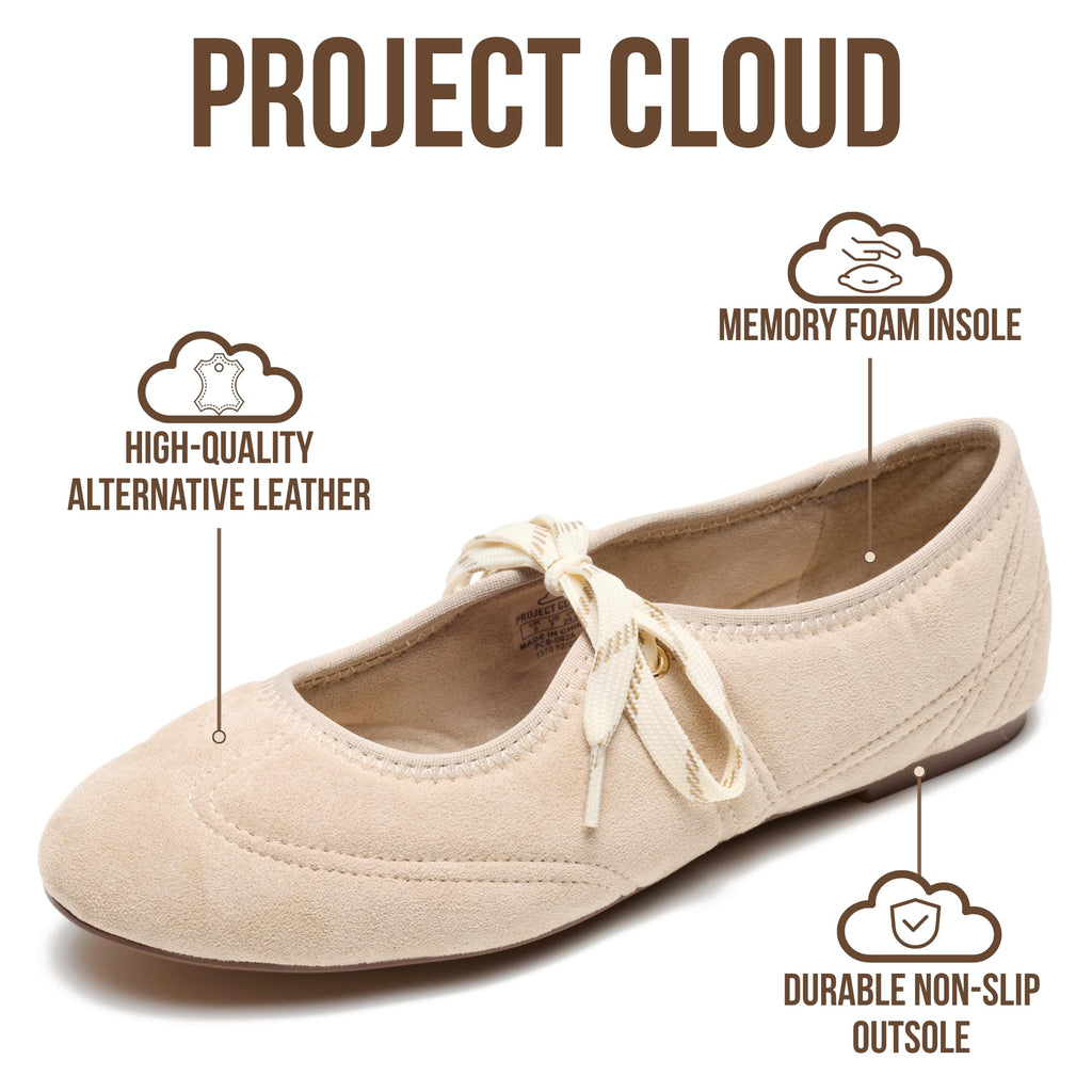 Project Cloud Fashion Mary Jane Shoes Women - Womens Ballet Flats with Memory Foam Insole - Lightweight & Non-Slip Ballet Flats Shoes for Women 2026 (Emilee, SAND,11M)