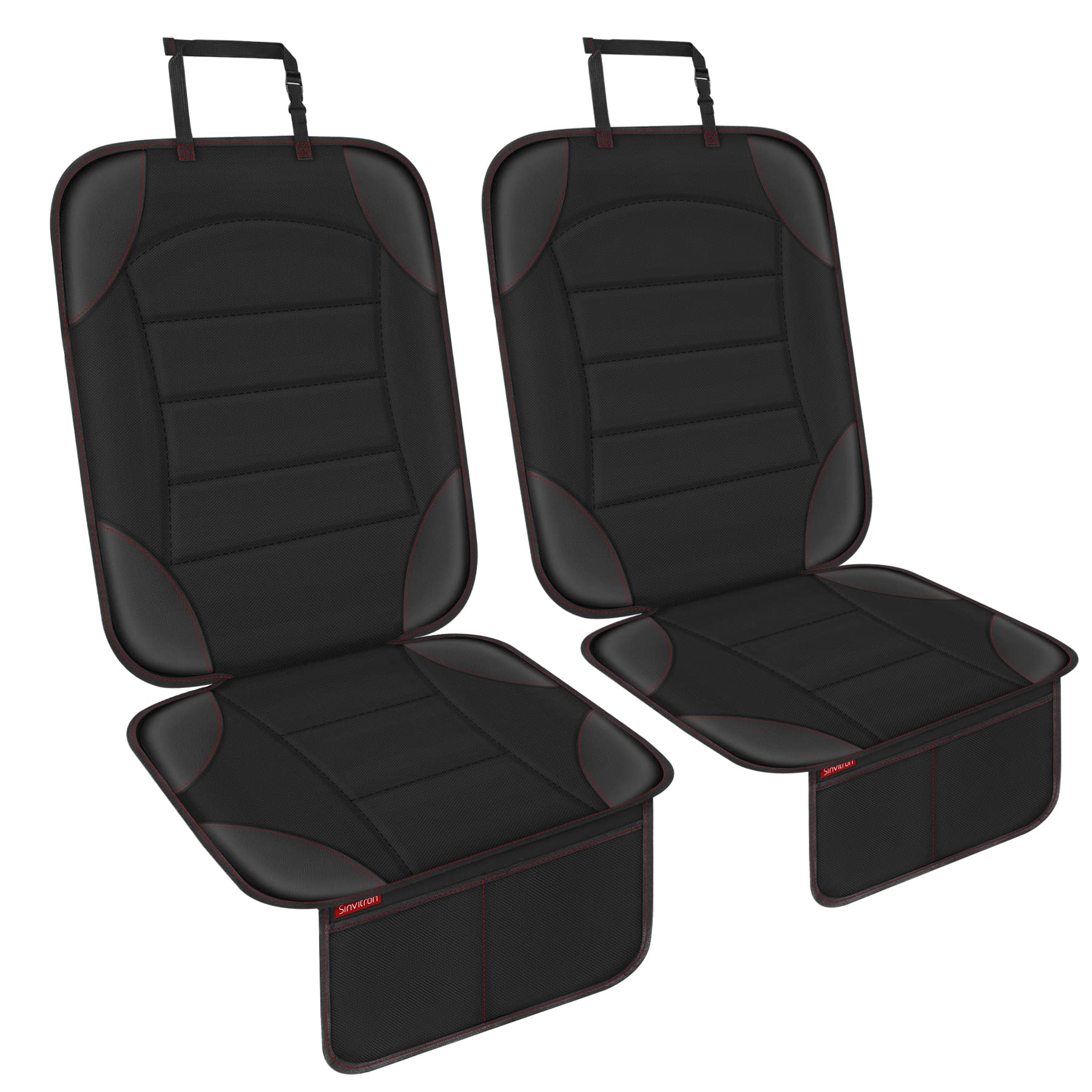 Sinvitron Car Seat Protector for Child Car Seat - Waterproof Non-Slip Leather Mat with 2 Mesh Pockets, Universal Seat Cover for Baby, Pets & Vehicles(2-Pack,Black)