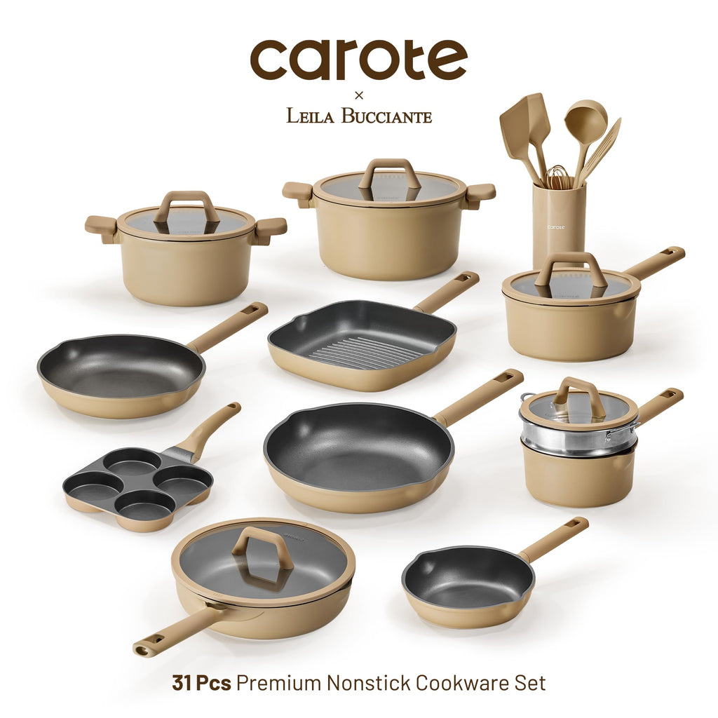 CAROTE 31PCS Pots and Pans Set, Nonstick Cookware Set Kitchen Non Stick Induction Titanium Cookware Non-toxic Granite Cooking set, PFOA Free