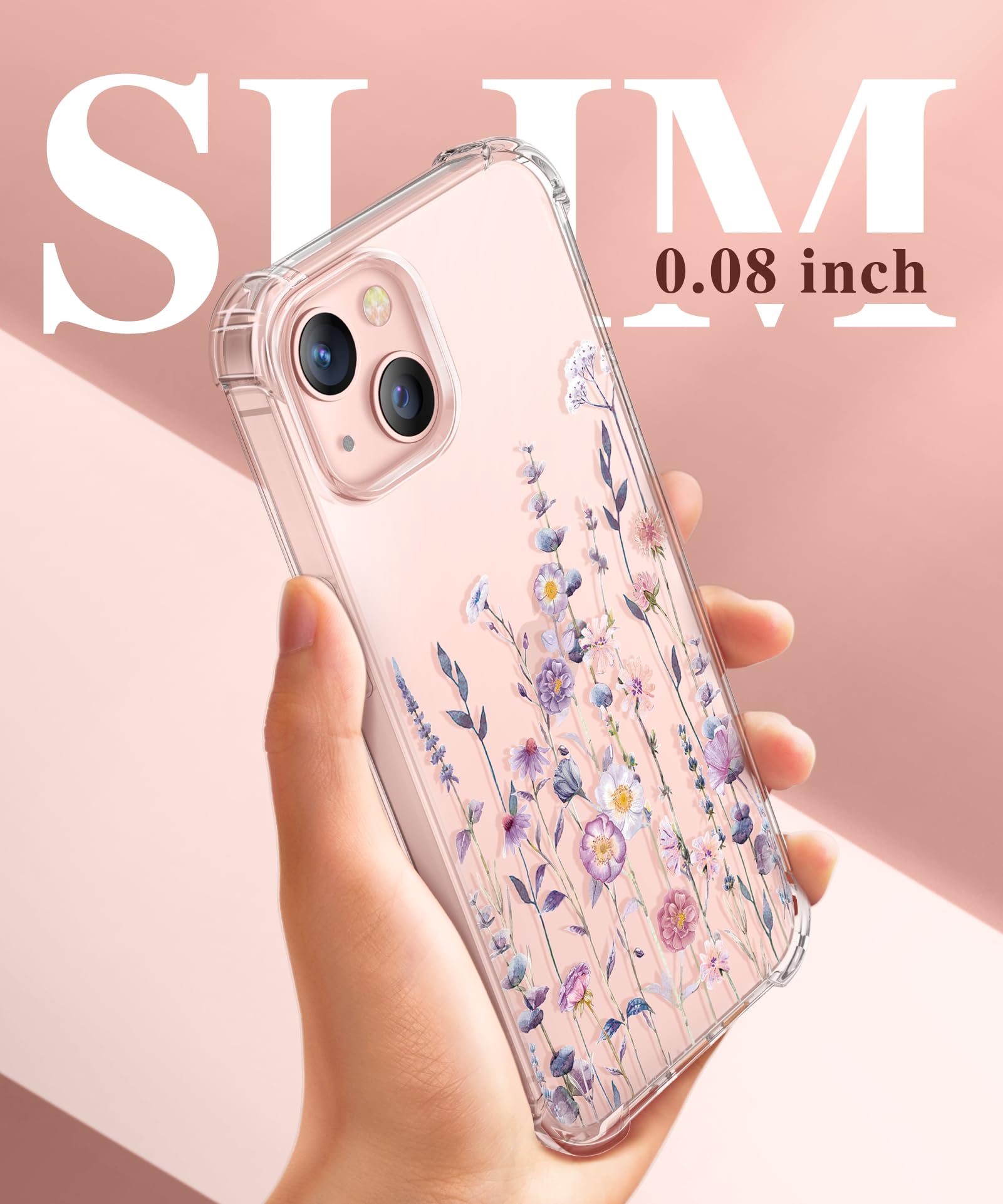GVIEWIN for iPhone 13 Case Floral, with Screen Protector&Camera Lens Protector,[Non Yellowing] Soft Shockproof Clear Phone Protective Cover for Women, Flower Pattern Design 6.1", Floratopia/Colorful