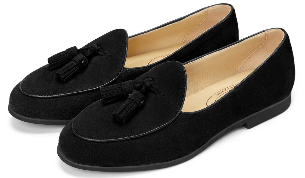 Journey West Suede Tassel Loafer for Women Slip-on Belgian Penny Loafers Shoes for Women Black US 10