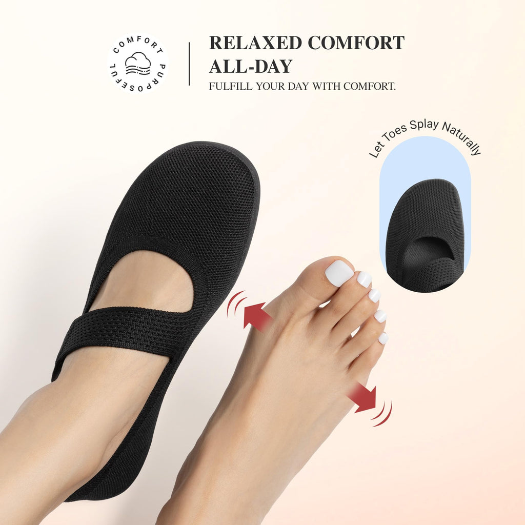 DREAM PAIRS Women's Mary Jane Ballet Flats Barefoot Knit Wide Toe Box Arch Support Flat Shoes for Women Dressy Casual Office Business Work Travel Walk,Size 6,Black,SDFA26004W