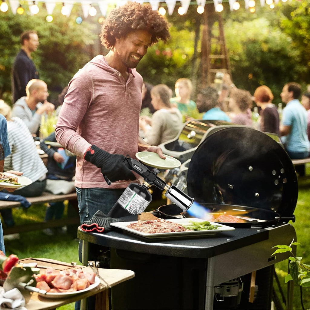 Sondiko Powerful Grill & Cooking Propane Torch L8010, Sous Vide, Campfire Starter, Adjustable Wood Torch Burner for Searing Steak, BBQ, Welding(Black, Grey) Propane Tank Not Included