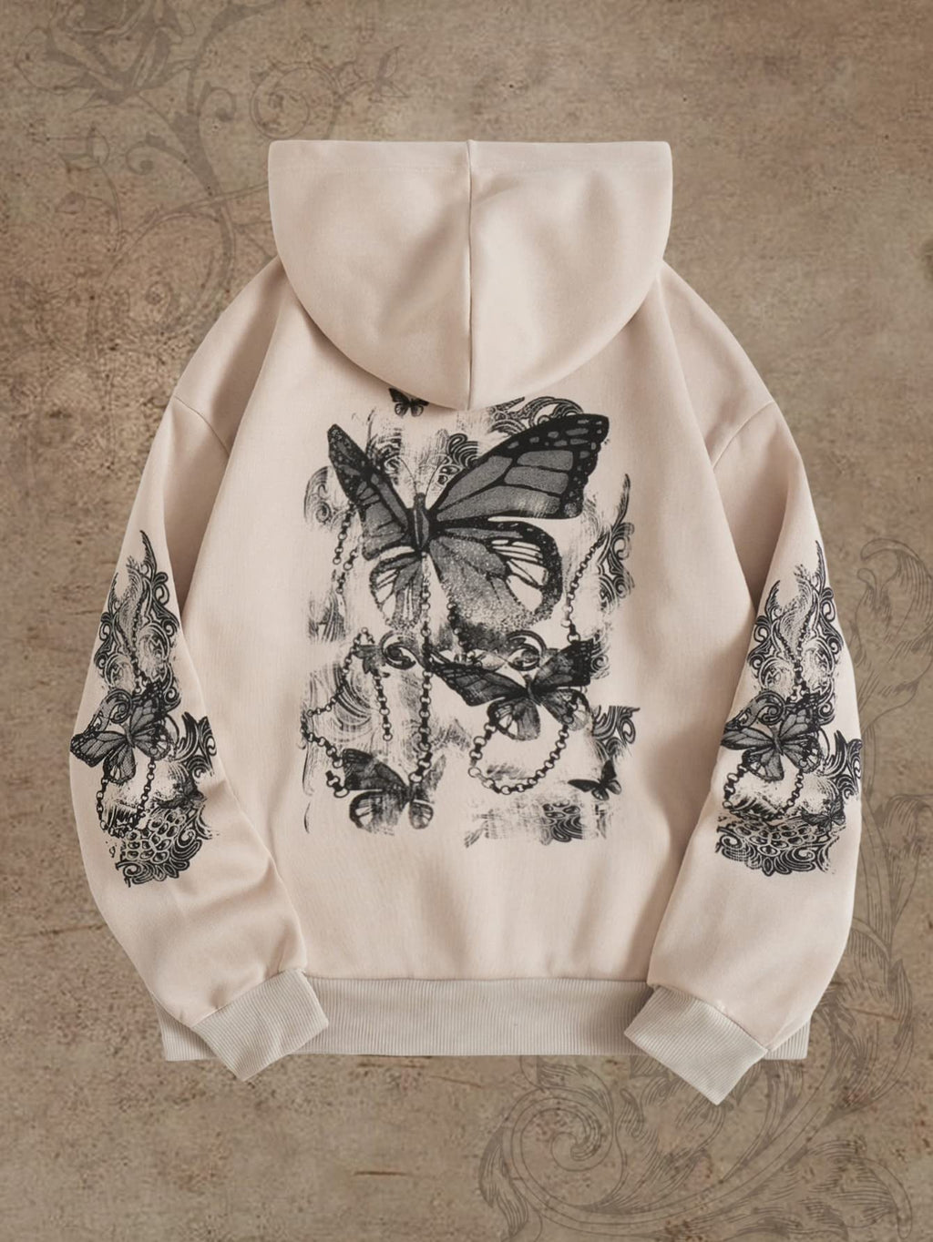 SOLY HUX Women's Graphic Hoodies Butterfly Print Long Sleeve Drawstring Pocket Sweatshirt Pullover Tops Apricot Graphic M