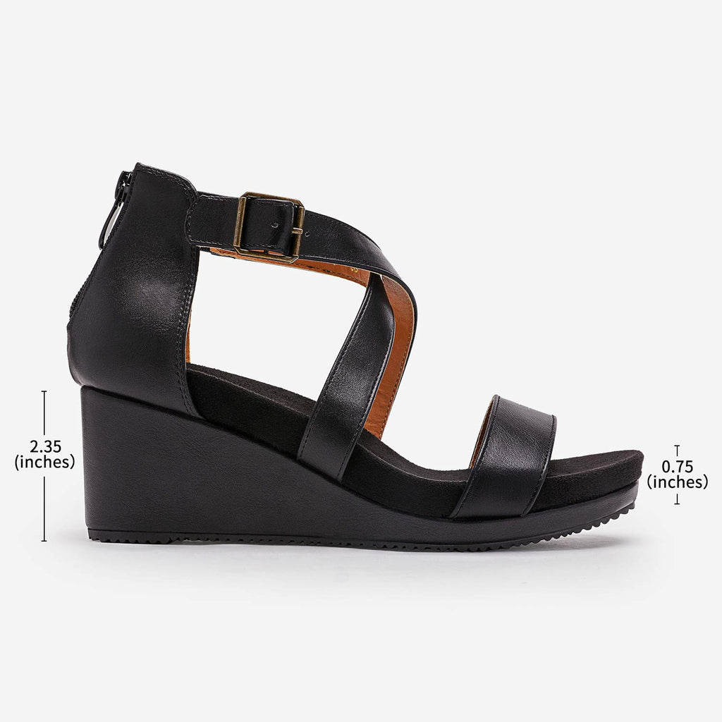 DREAM PAIRS Women's Open Toe Buckle Ankle Strap Summer Platform Wedge Sandals,Size 11,Black/Pu,NINI-2