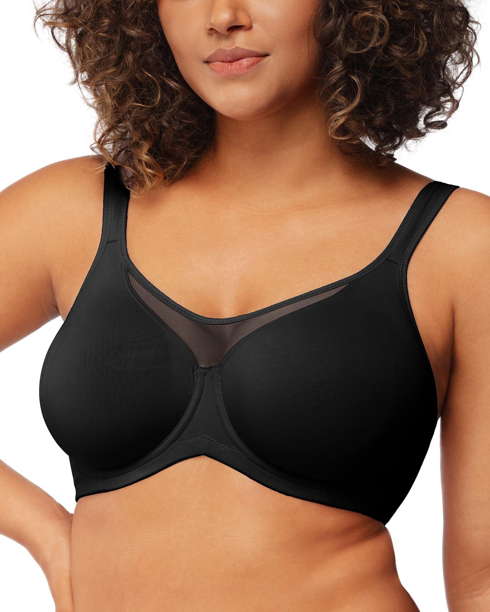 HSIA Minimizer Bras for Women Plus Size, Full Coverage Coolcomfort T Shirt Unlined Bra with Underwire for Heavy Breast, Black 38DD