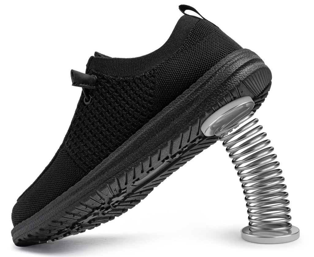 LARNMERN Wide Steel Toe Slip On Shoes Women Loafers Lightweight Comfortable Walking Safety Work Flats Sneakers(8.5 Women, Black)