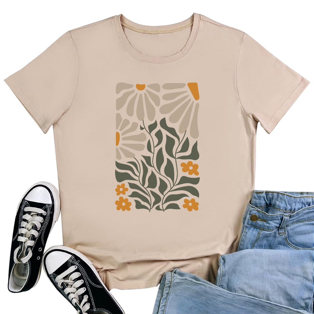 ROSEPARK Women Cute Graphic Floral Tee Shirts Apricot Medium