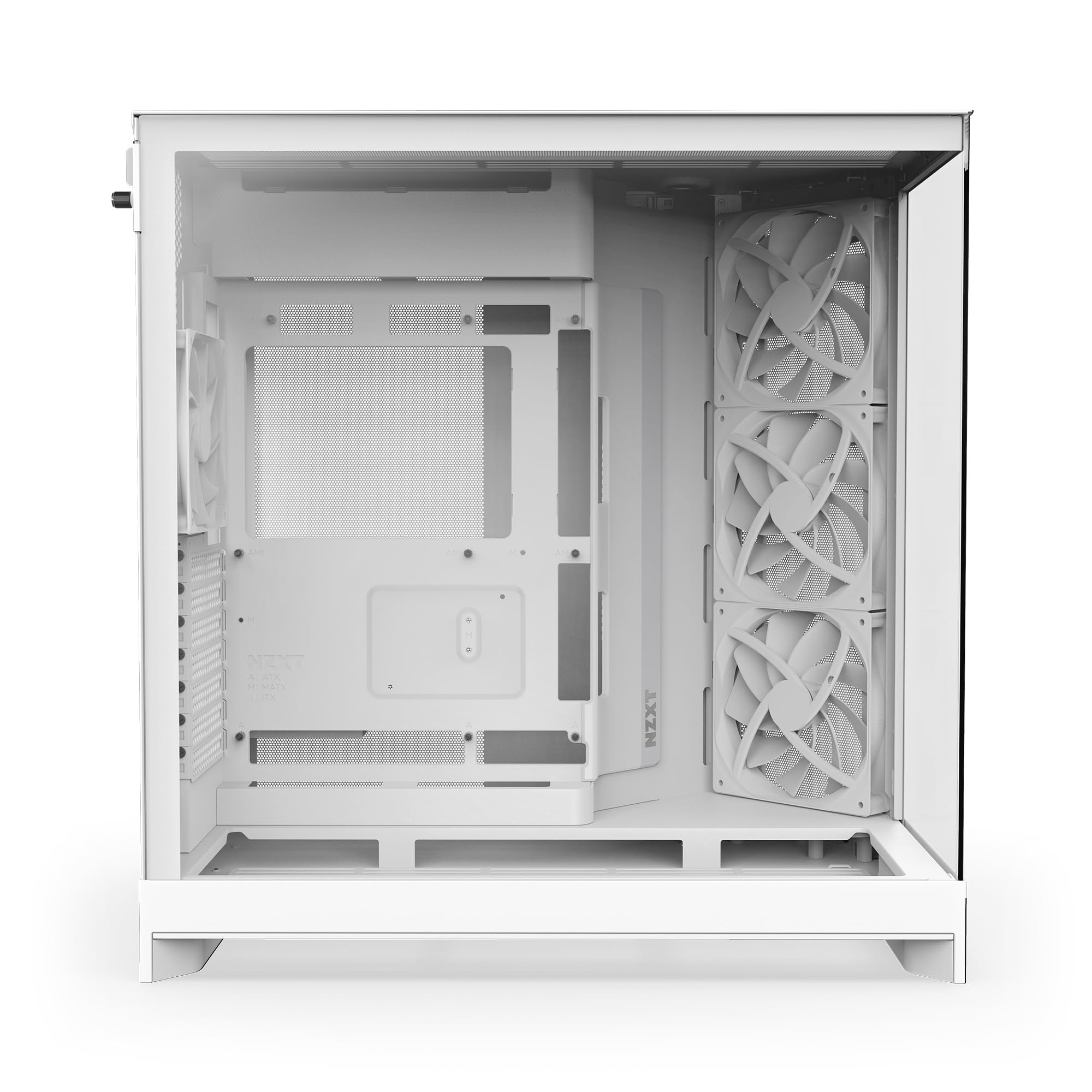 NZXT H9 Flow (2025) – Large Dual-Chamber ATX Mid-Tower Airflow PC Case – Includes 3 x 140mm & 1 x 120mm Fans – 420mm Radiator Support – Tempered Glass – Back-Connect Ready – White