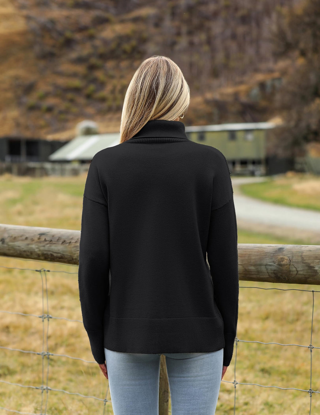Zeagoo Women's Turtleneck Sweater 2025 Fall Winter Chunky Knitted Pullover High Low Hem Trendy Basic Jumper Top Black