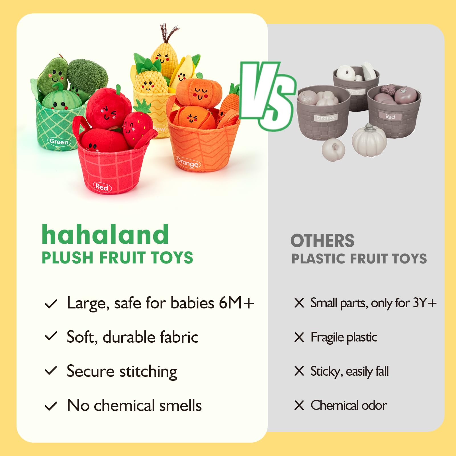 hahaland Baby Sensory Toys - 16 PCS My First Fruit Vegetable Color Sorting Play Food Crinkle, Rattle, Baby Toys 6-12 Months Montessori Toys for 1 Year Old Boy Girl Toddler Valentines Day Gifts Easter