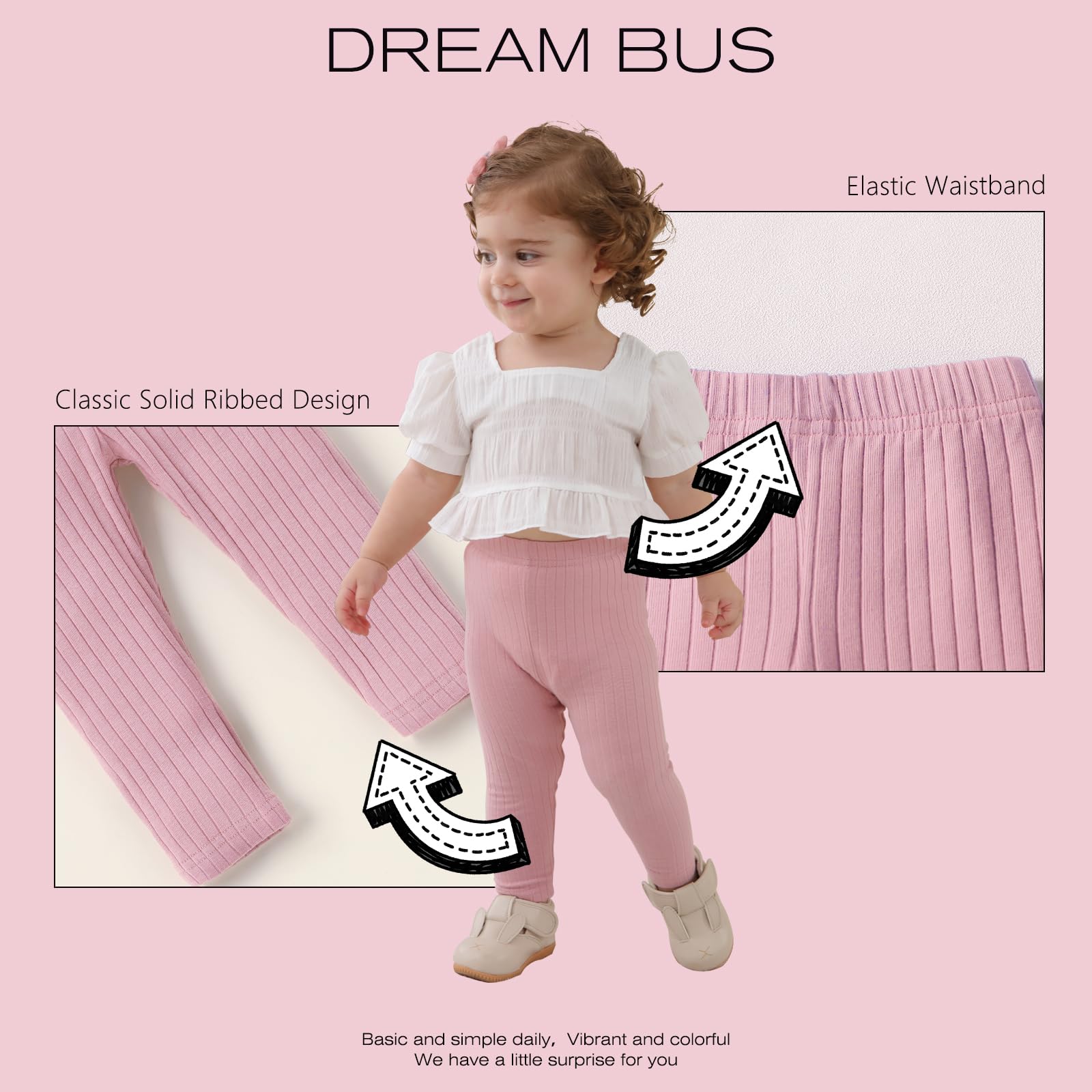 DREAM BUS 5 Pack Toddler Girl Pants Baby Girl Solid Ribbed Pants Toddler Girls Bottoms Leggings Newborn Cotton Jogger