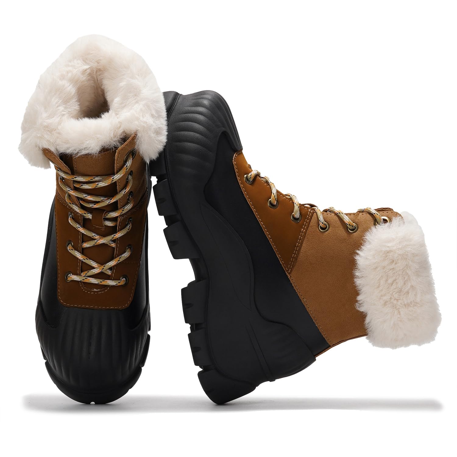 Project Cloud Snow Boots for Women Waterproof Genuine Leather 2.5" Platform Wedge Boots - Memory Foam Fur Boots Winters Boots for Women Non-Slip Rain Boots Women's Snow Boots (Lydia, BRWN, 6)