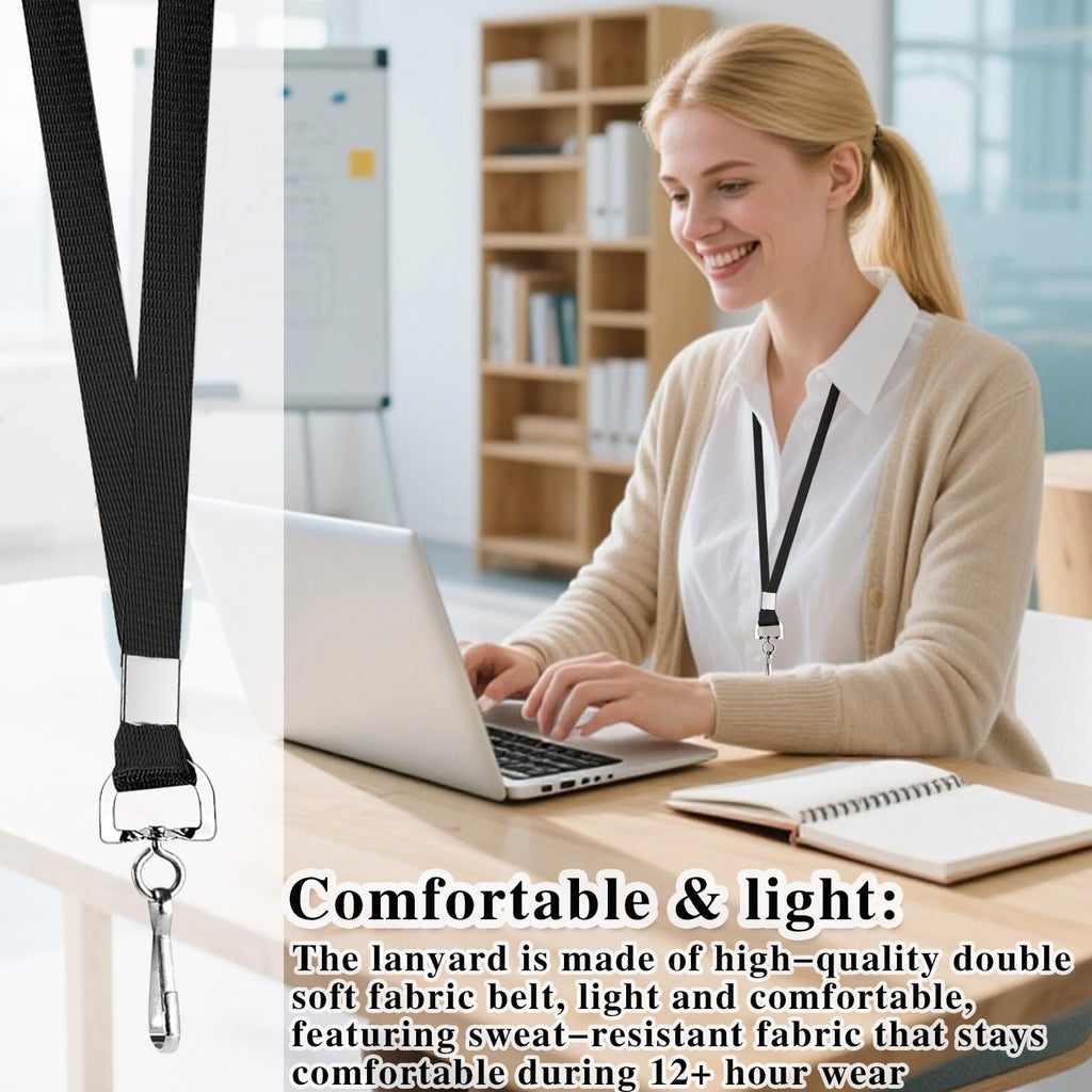 Volkach 100 Pack Flat Lanyards for ID Badges, 36" Inch Safety Lanyard with Badge Clip Swivel J-Hook used for Hanging Office Business Cards and Student ID Cards (Black)