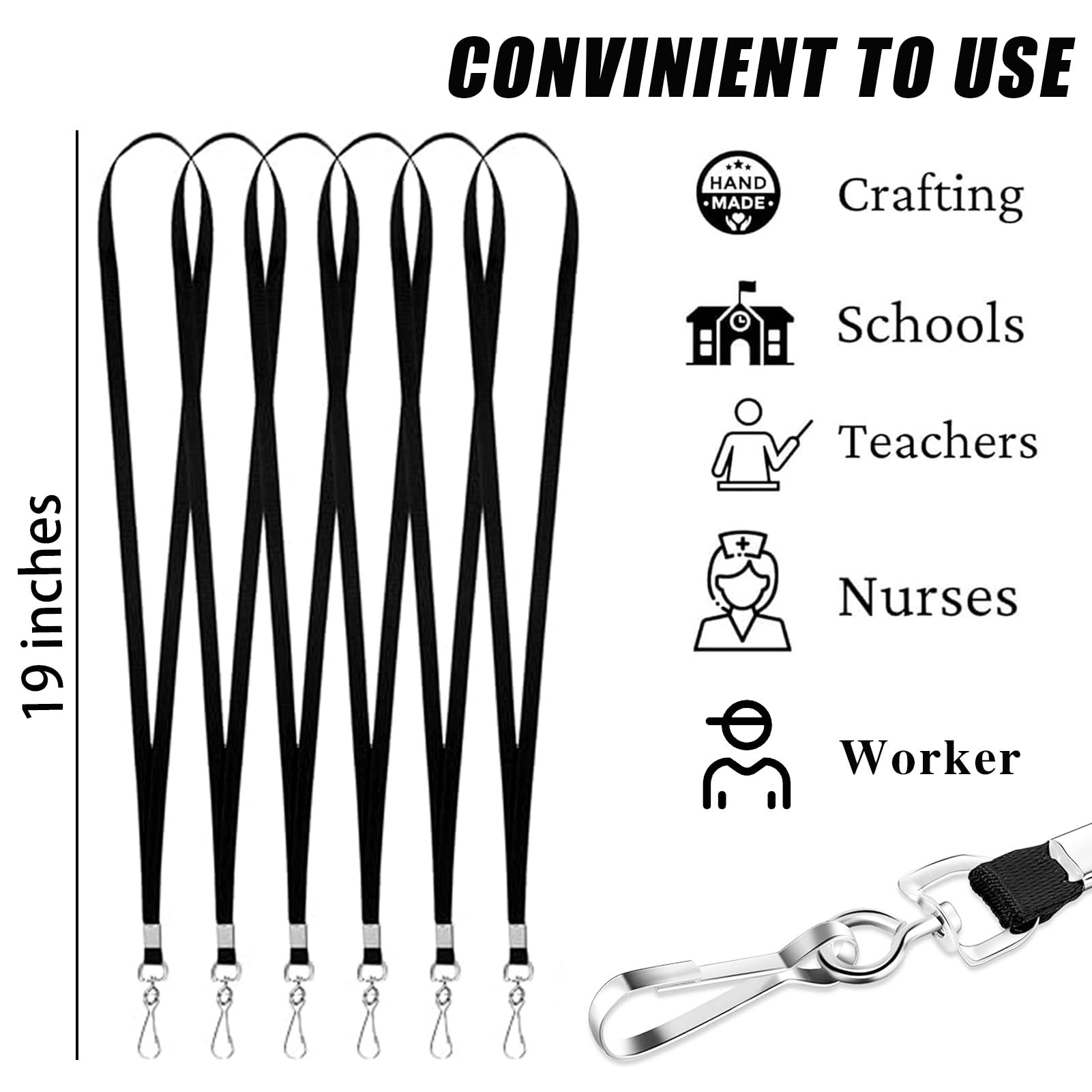 Volkach 100 Pack Flat Lanyards for ID Badges, 36" Inch Safety Lanyard with Badge Clip Swivel J-Hook used for Hanging Office Business Cards and Student ID Cards (Black)