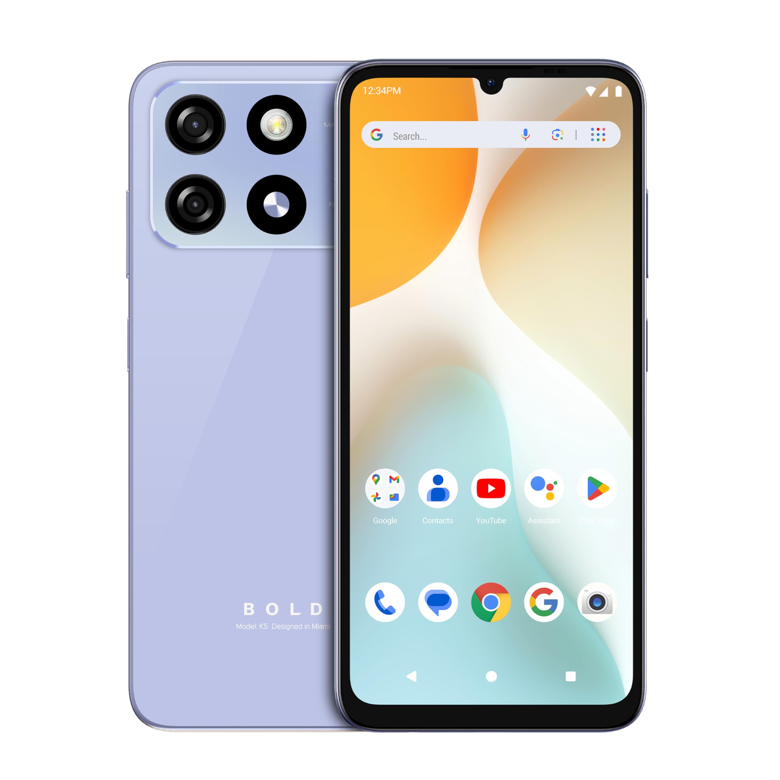 BLU Bold K5 | 2025 | All-Day Battery | Unlocked | 6.8” HD+ Infinity Display | 64GB/4GB | Dual 13MP Camera | US Version | US Warranty | (Lilac)