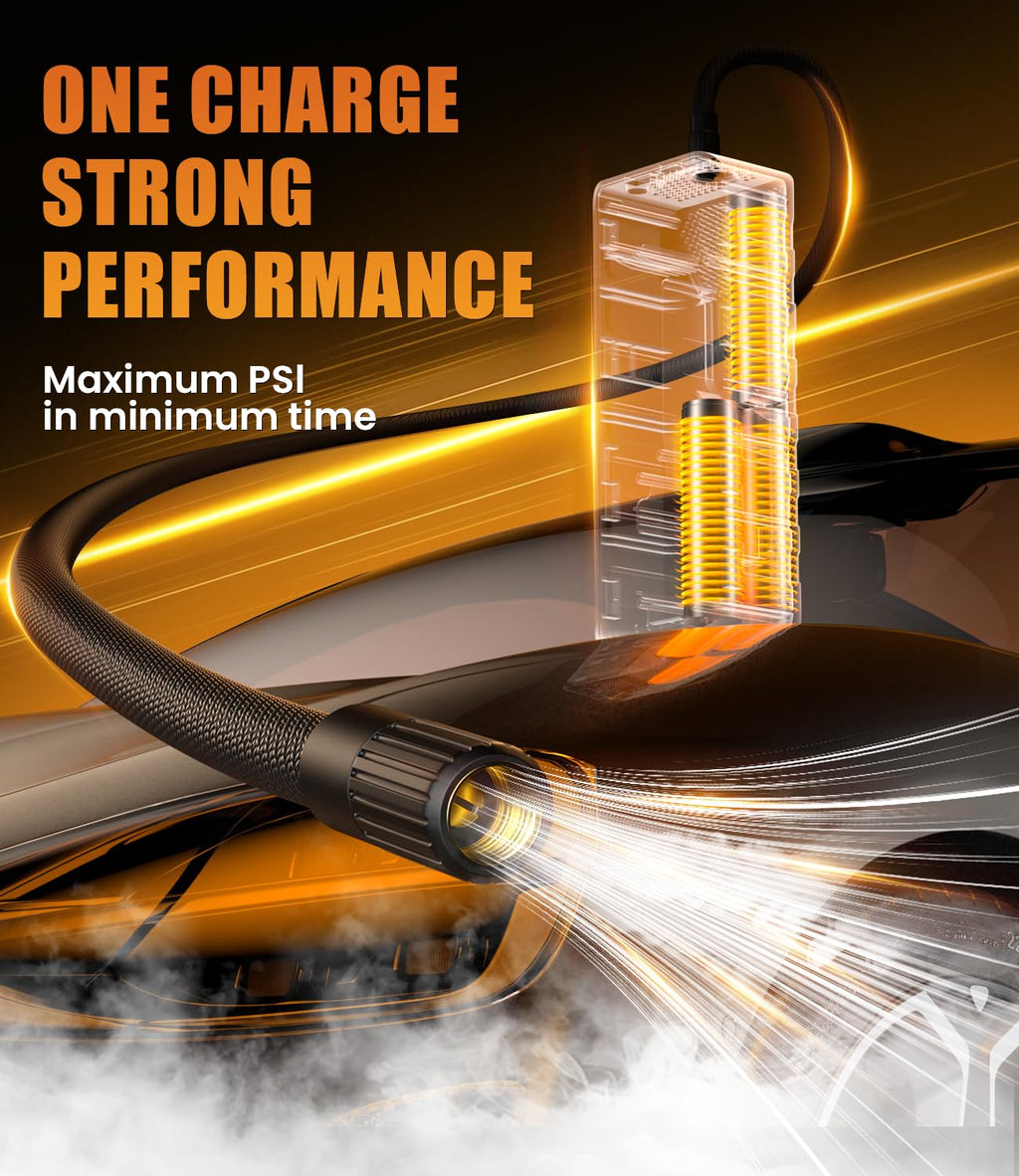 AOSKI Tire Inflator Portable Air Compressor: 150PSI Rechargeable Air Pump with Digital Pressure Gauge, LED Light and Auto Shut-Off - Fast Inflation for Car, Motorcycle, Bike, and Ball - Black