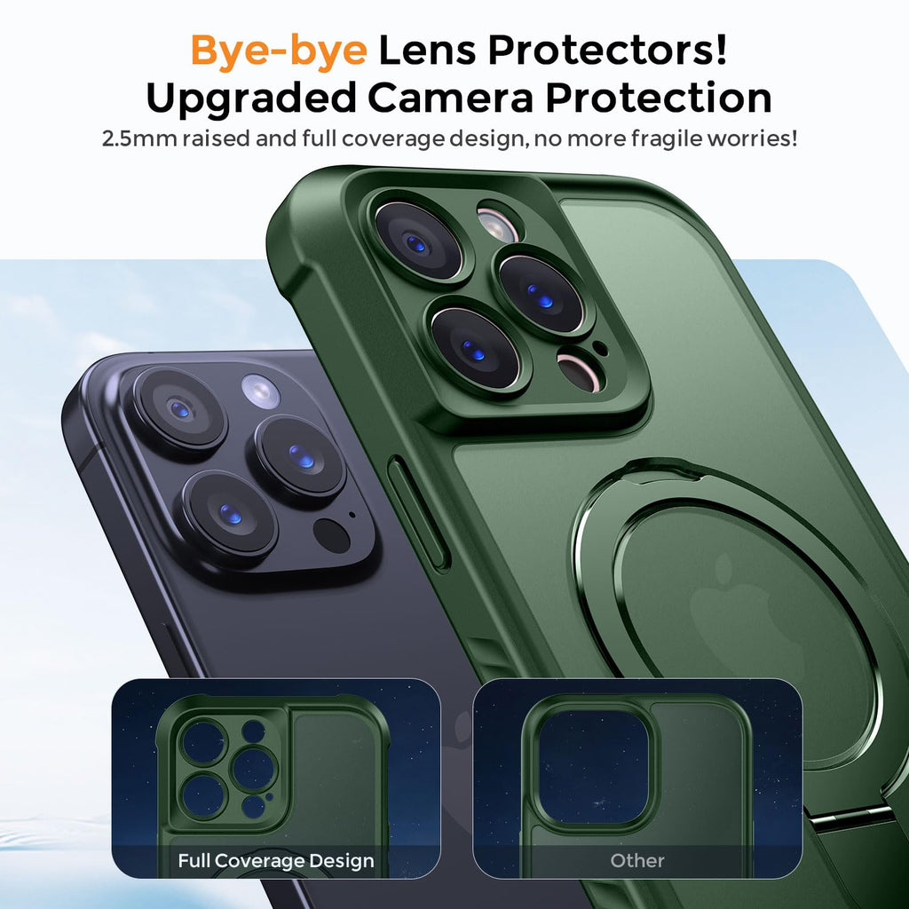 MOCCA Design for iPhone 14 Pro Case with Magnetic Invisible Stand [Full Camera Protection] [Compatible with Magsafe] Military Drop Shockproof Translucent Matte Phone Case Cover 6.1",Dark Green
