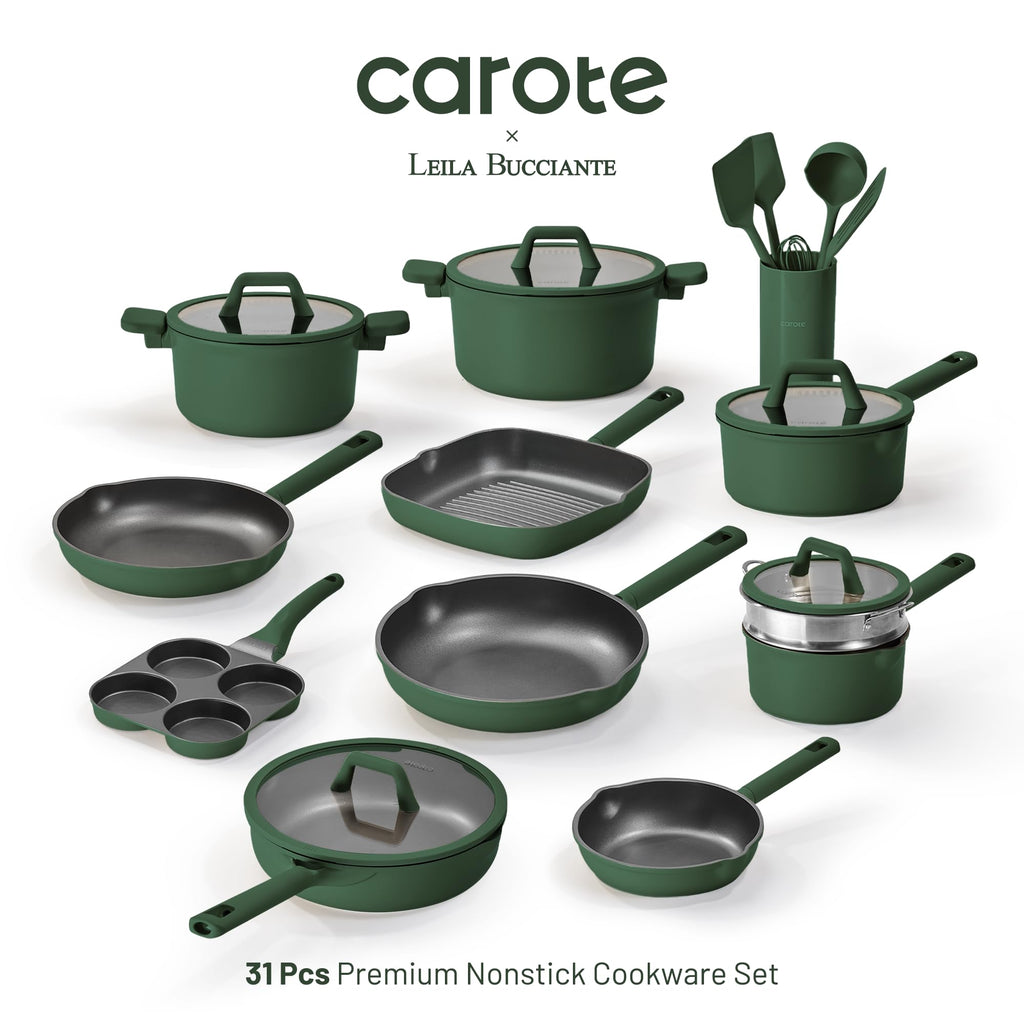 CAROTE 31PCS Pots and Pans Set, Nonstick Cookware Set Kitchen Non Stick Induction Titanium Cookware Non-toxic Granite Cooking set, PFOA Free