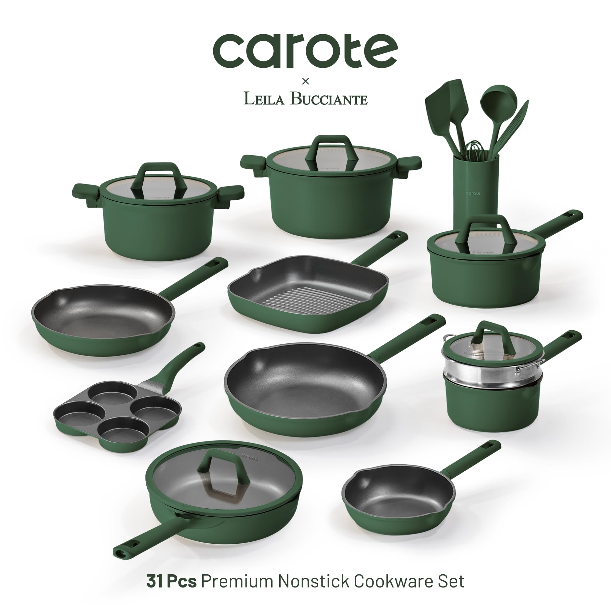CAROTE 31PCS Pots and Pans Set, Nonstick Cookware Set Kitchen Non Stick Induction Titanium Cookware Non-toxic Granite Cooking set, PFOA Free