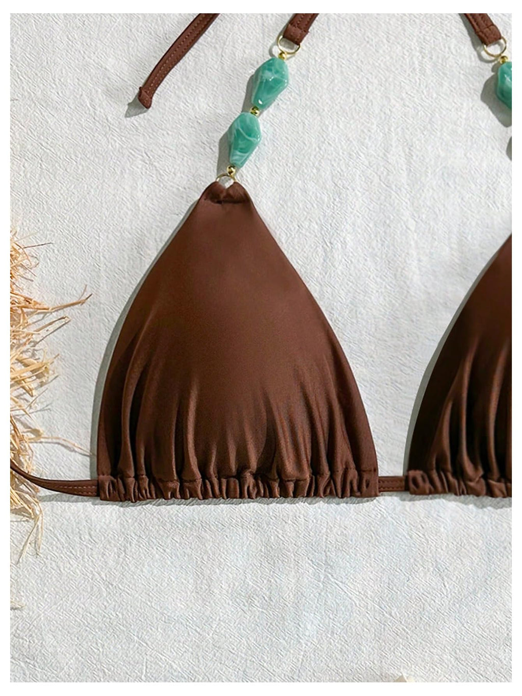 WDIRARA Women's Plus Size Triangle Bikini Tops Halter String Boho Swimsuit Tops Coffee Brown XX-Large Plus