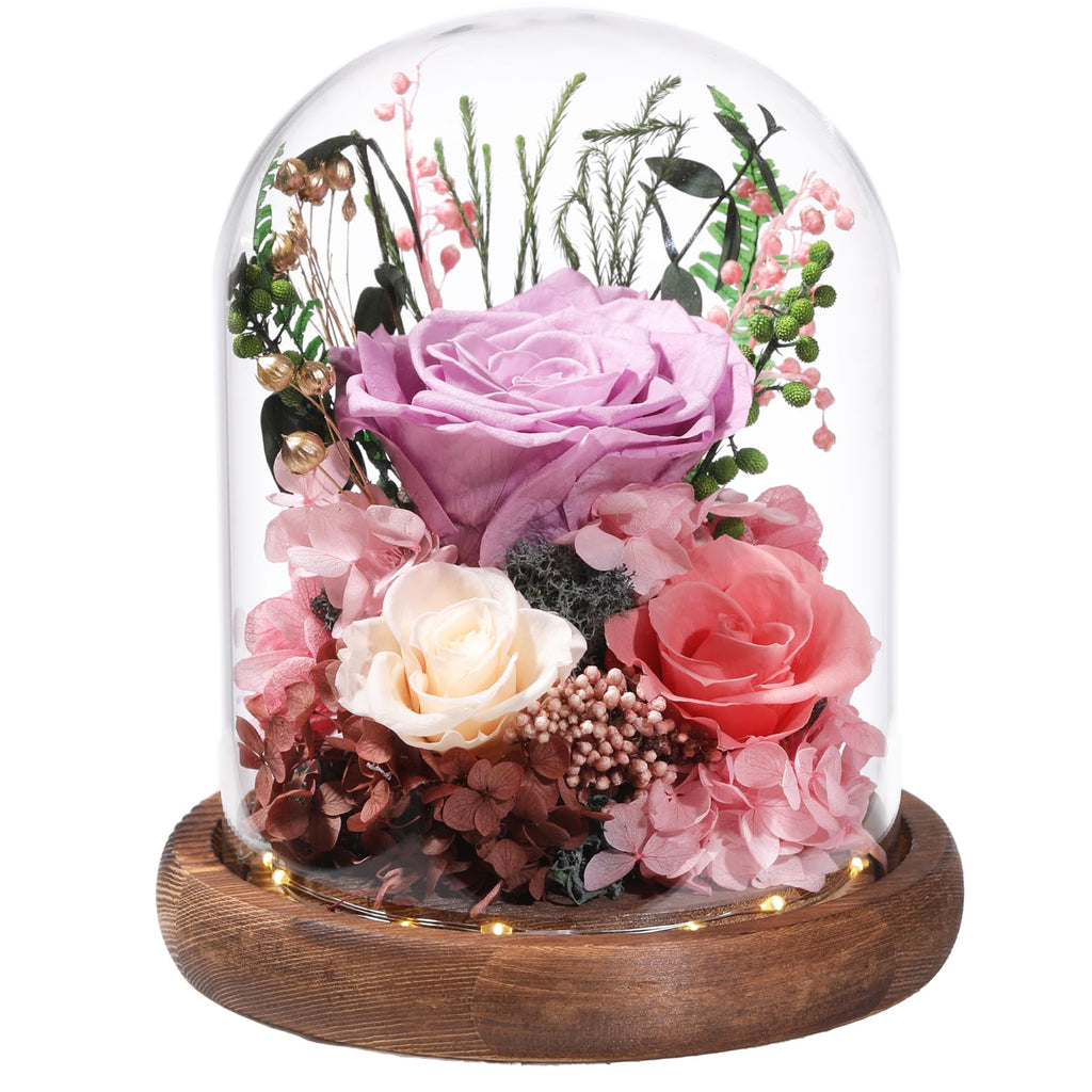 LOVENFOLD Flowers for Delivery Preserved Flowers lilac Roses with LED Light in a Glass Dome,Long Lasting Forever Flowers Birthday Gifts for Women Daughter Mom Wife Friend（lilac Rose）