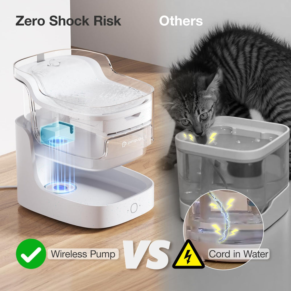 PETGUGU Cat Water Fountain for Drinking, 8-Layer cat Fountain Filter, Ultra-Quiet Pet Fountain for Dogs and Cats 2.4G WiFi(PF1L Marble)