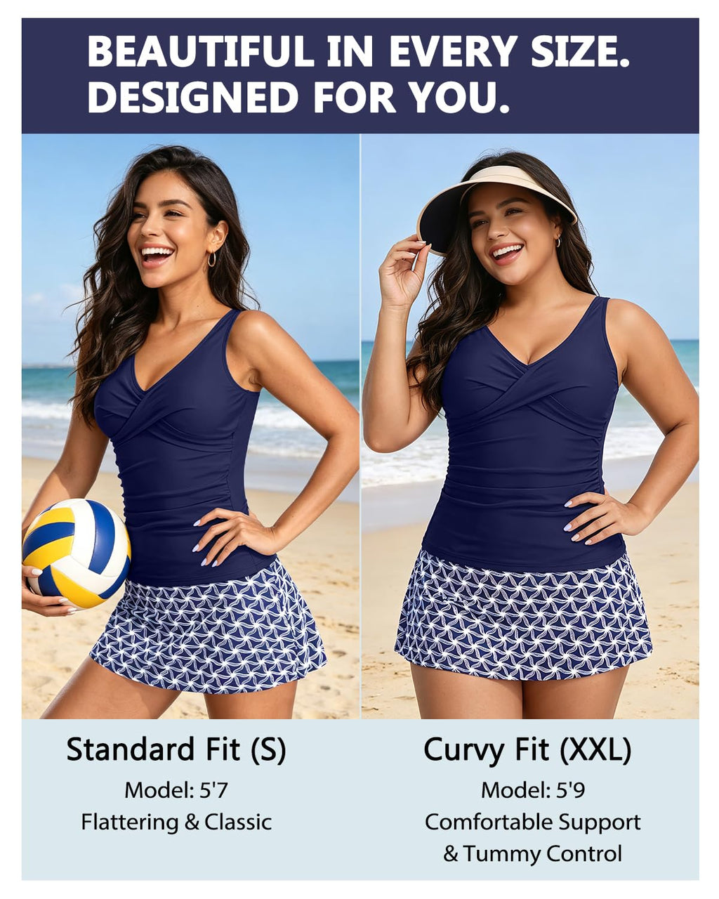 Talisea Womens Tankini Bathing Suits with Skirt Two Piece Tummy Control Swimsuits Ladies Swimwear Blue Star L