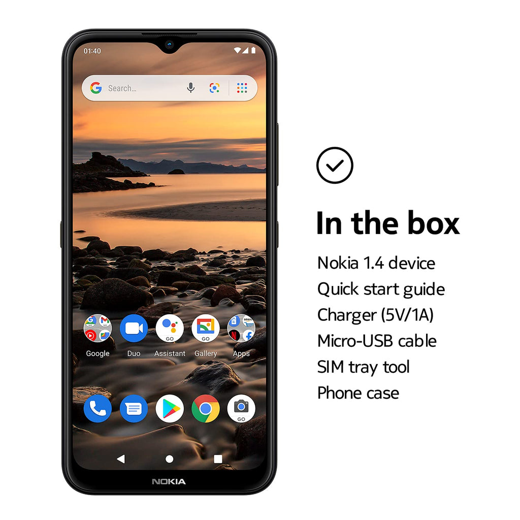 Nokia 1.4 | Android 10 (Go Edition) | Unlocked Smartphone | 2-Day Battery | Dual SIM | US Version| 2/32GB | 6.51-Inch Screen | Charcoal