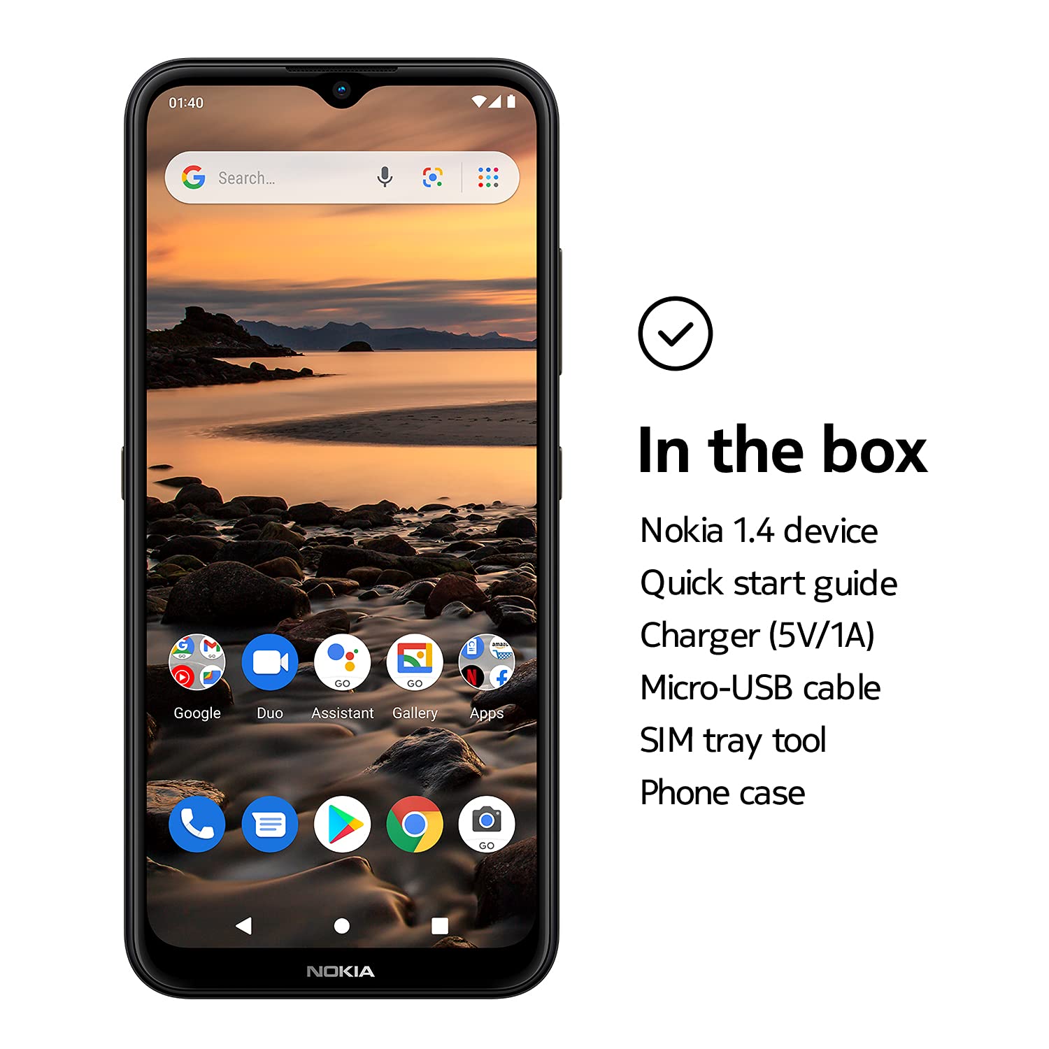 Nokia 1.4 | Android 10 (Go Edition) | Unlocked Smartphone | 2-Day Battery | Dual SIM | US Version| 2/32GB | 6.51-Inch Screen | Charcoal
