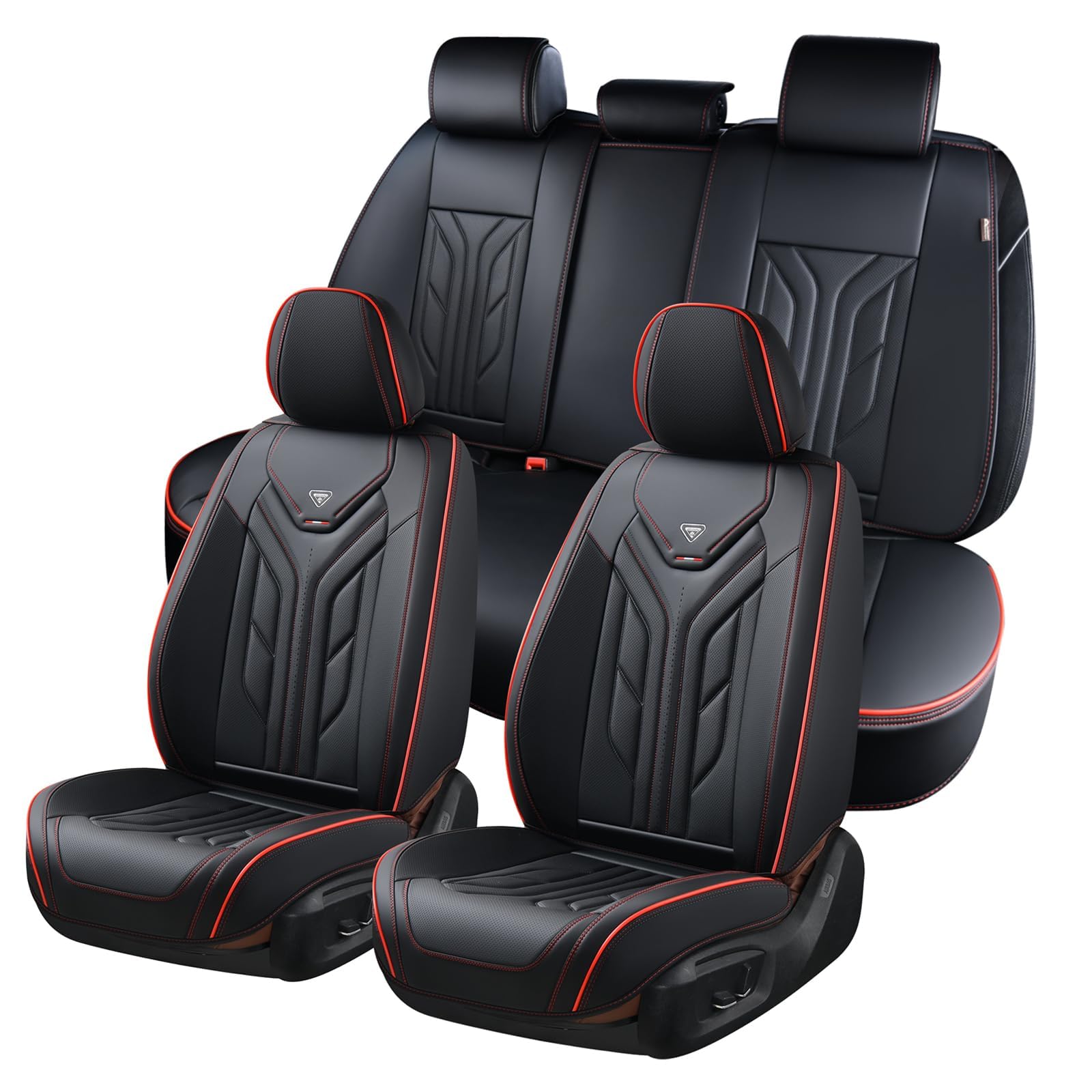 Coverado Seat Covers, Car Seat Covers Full Set, Leather Seat Covers for Cars, Automotive Seat Covers Car Seat Protector Car Accessories Fit for Most Sedans SUV Pick-up Truck(Black&Red)