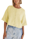 Springrain Cardigan Sweaters for Women Lightweight Knit Cropped Cardigan Button Up Solid Knitwear(Yellow-S)