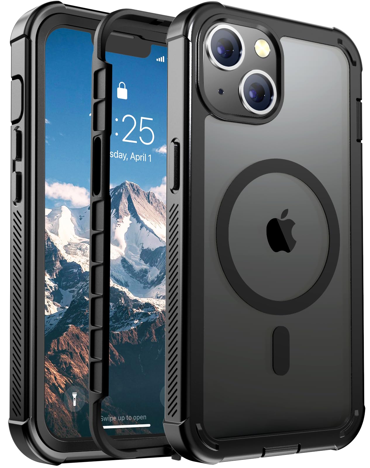 jaroco Magnetic for iPhone 13 Case, [Compatible with MagSafe][Military Grade Drop Protection][Heavy Duty Protection][Non-Slip][Shockproof] 2-Layer Durable Bumper Phone Case 6.1''-Black