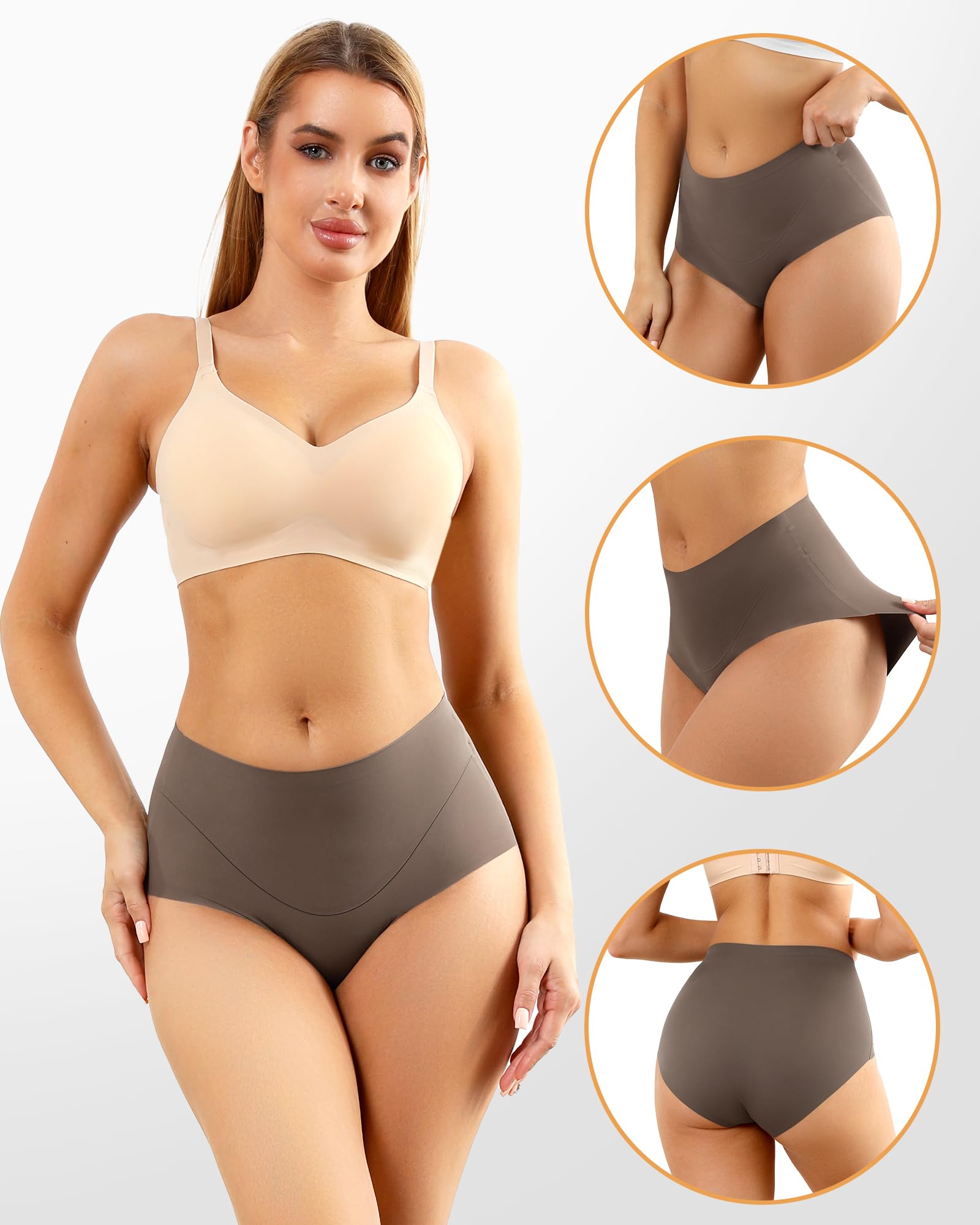 LEVAO Seamless Womens Underwear, No Show Full Coverage Briefs, Tummy Control High Waisted Panties for Women,5 Pack