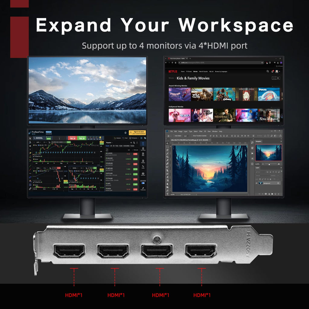 ARDIYES GT 730 4GB GDDR3 GPU 4X HDMI Graphics Card, 4 Independent Display Multi-Monitor Setup, 64-bit DDR3 Video Card for Computer PC ITX Single Slot PCI Express