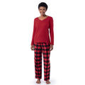 Fruit of the Loom Women's Waffle V-Neck Top and Flannel Pant Sleep Set, Radiant Red/Buffalo Check, X-Large