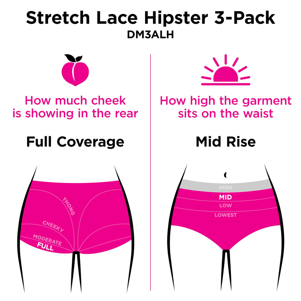 Maidenform Women's Hipster Underwear, Stretch Lace Panties for Women, 3-Pack