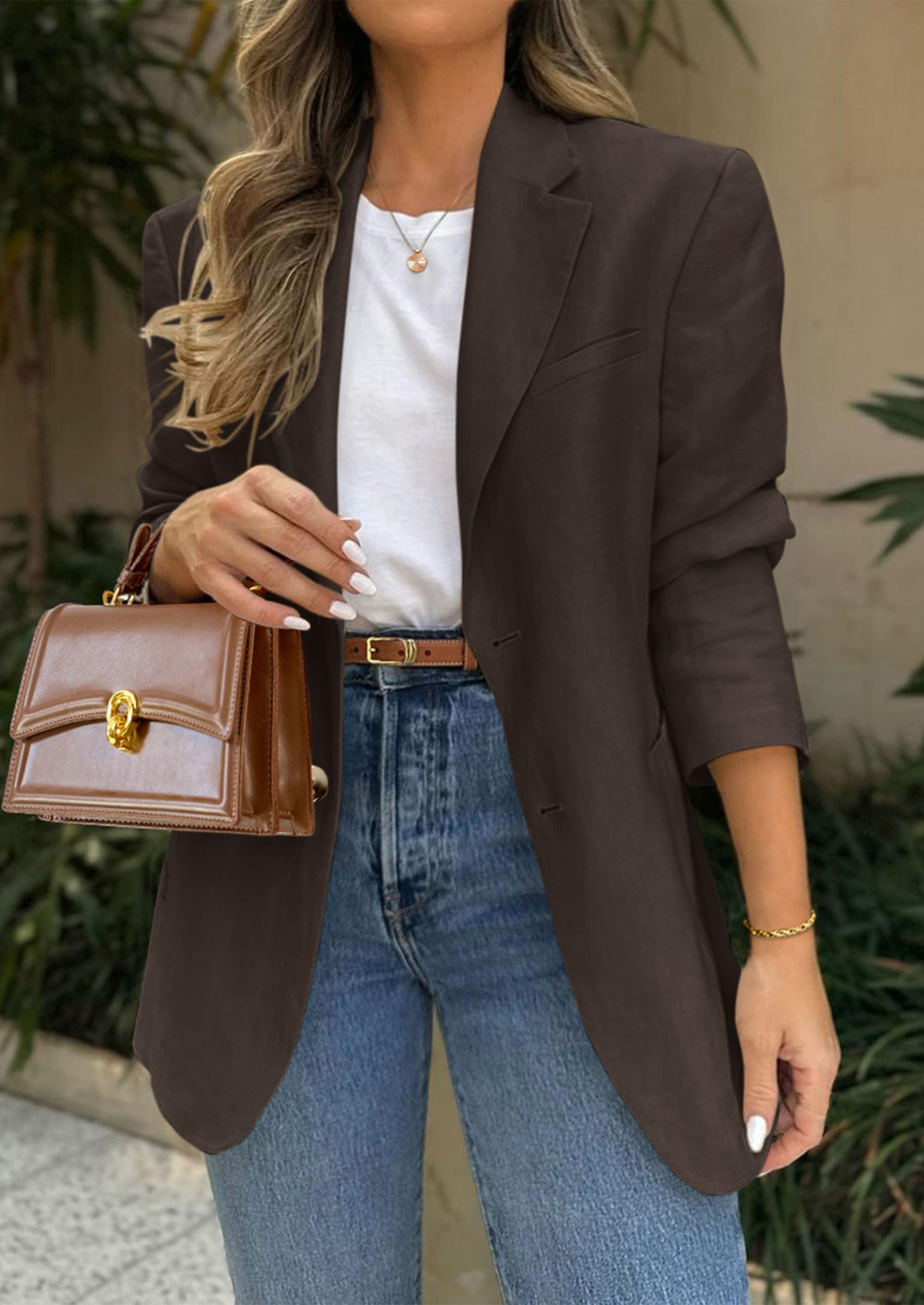 PRETTYGARDEN 2026 Blazers for Women Business Casual Long Sleeve Lapel Open Front Suit Jacket Work Blazer with Pockets (Coffee,Large)