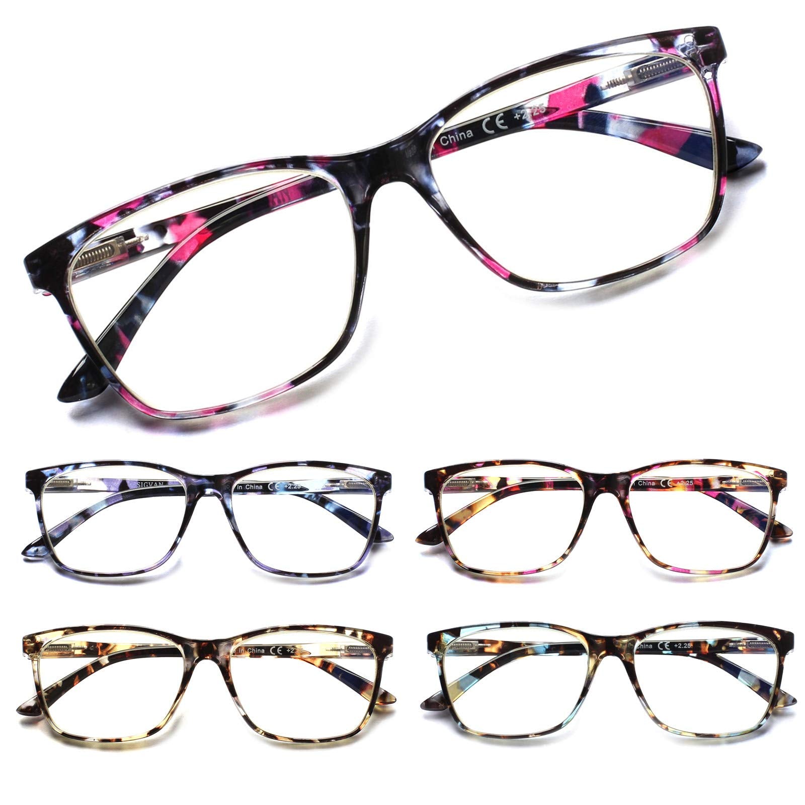 SIGVAN Ladies Reading Glasses Blue Light Blocking Spring Hinge Fashion Pattern Print Eyeglasses for Women (multicolour, 3.00)