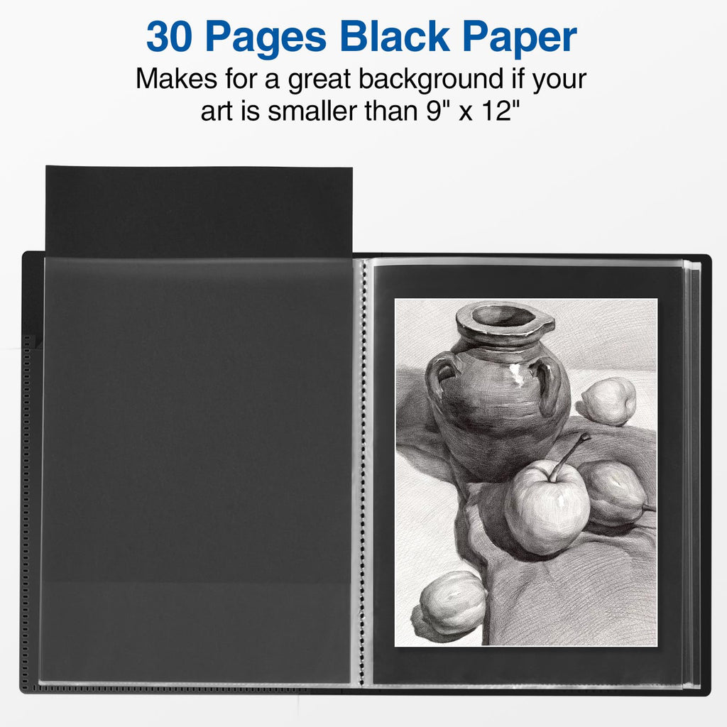 Sooez Binder with Plastic Sleeves 30-Pocket, Displays 60 Pages, 9x12 Presentation Folders with Clear Sheet Protectors, Art Portfolio with 30 Black Paper for Certificate & Office Project