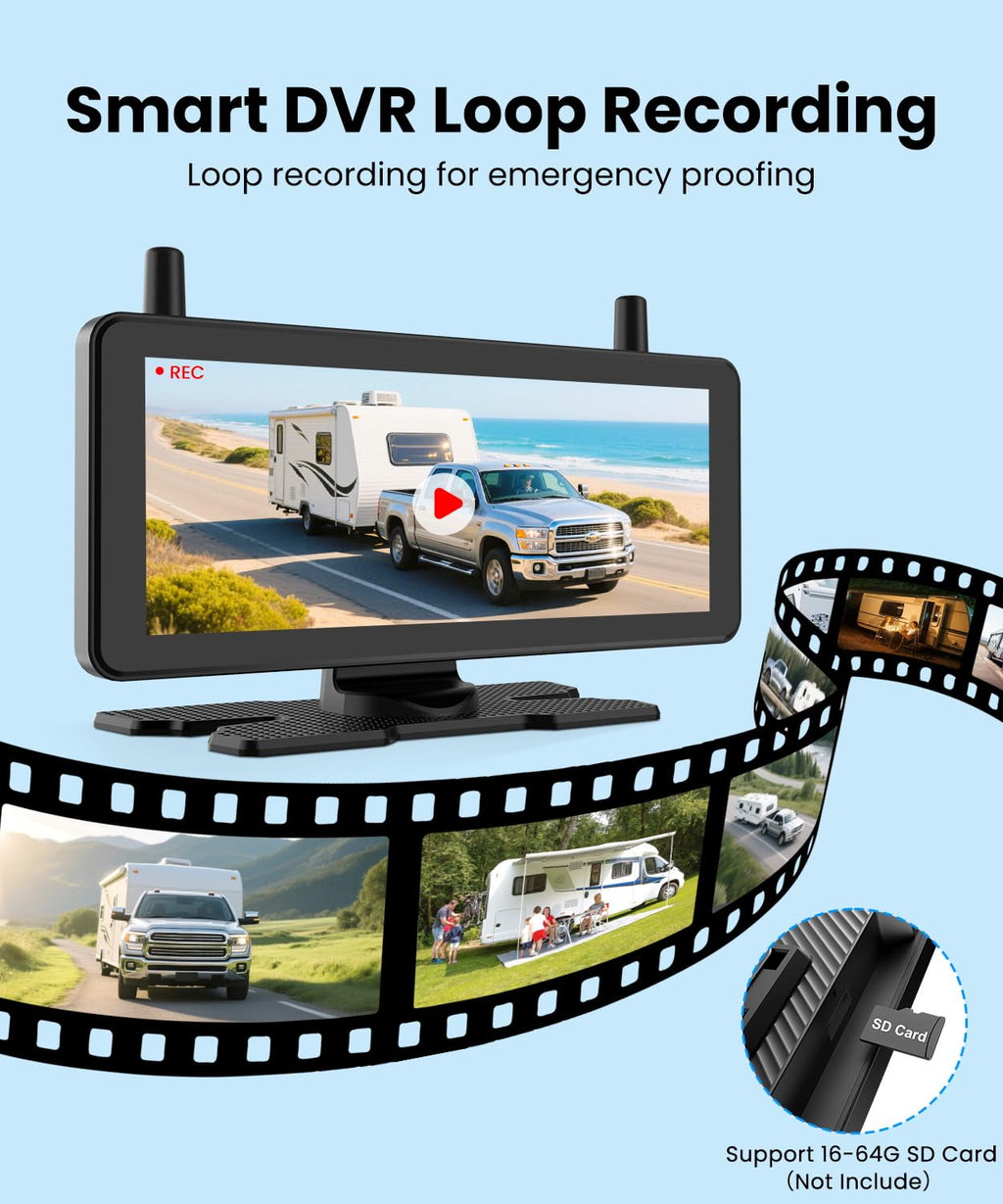 AUTO-VOX 2 Solar Wireless Backup Camera System: 7.2” 1080P HD Monitor, 3-Min Quick Installation for Wider Rear & Trailer View, IP69K Waterproof Back Up Camera for Truck, RV, Camper, Horse/Boat Trailer