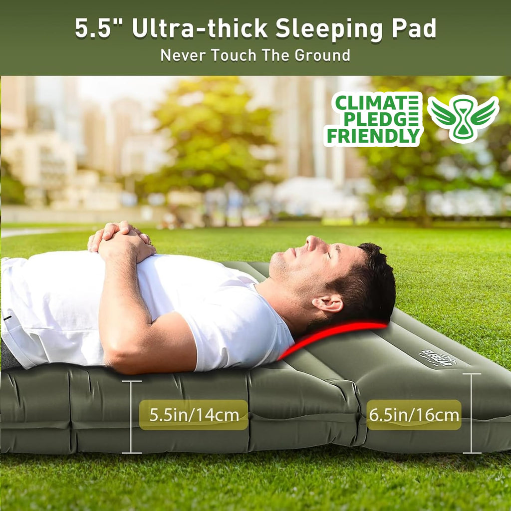 Elegear CumbreX™ Double Sleeping Pad for Camping, 5.5" Ultra-Thick Inflatable Camping Sleeping Pad 2 Person with Built-in Foot Pump, Portable Camping Sleeping Mat for Backpacking Hiking Tent, Full