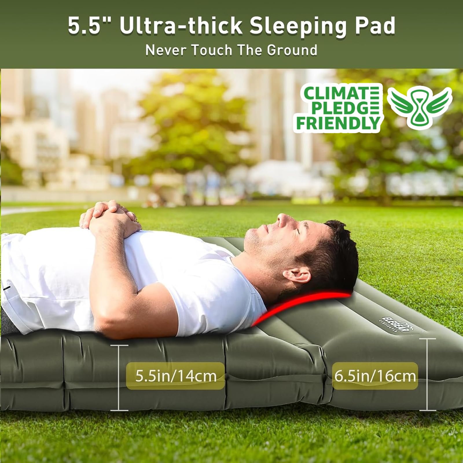 Elegear CumbreX™ Double Sleeping Pad for Camping, 5.5" Ultra-Thick Inflatable Camping Sleeping Pad 2 Person with Built-in Foot Pump, Portable Camping Sleeping Mat for Backpacking Hiking Tent, Full