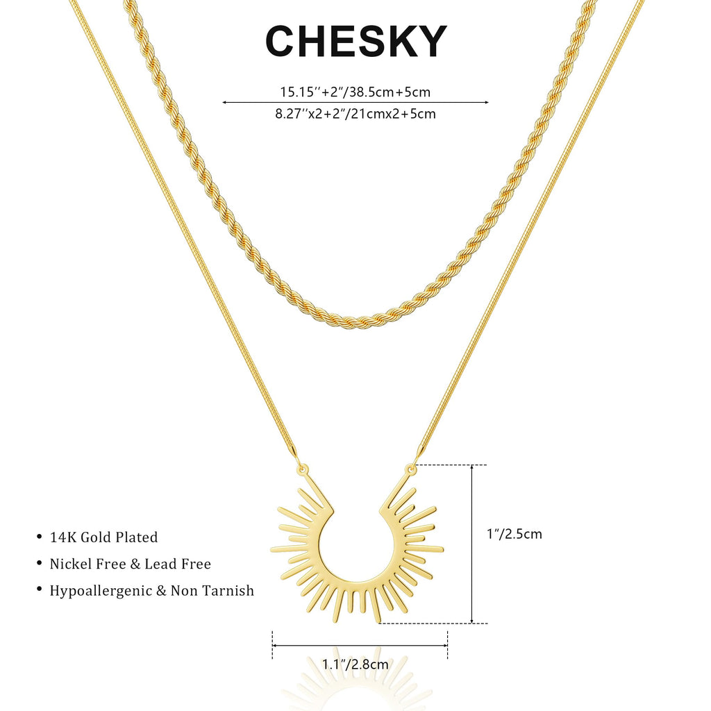 CHESKY Gold Necklaces for Women Trendy, 14k Gold Plated Necklace Stack Dainty Boho Pendant Charm Necklace Layered Necklace for Women Non Tarnish Gold Jewelry Sit Boho Beach Jewelry for Women Gifts Accessories