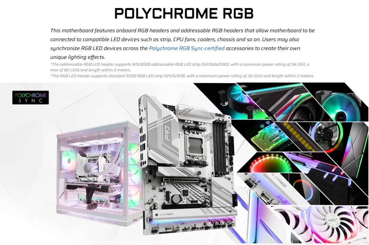 ASRock X870 Pro RS AMD Ryzen Socket AM5 ATX Motherboard DDR5 DIMMs 8000 MHz 256 GB PCIe Gen5 SATA3 6.0 Gb/s