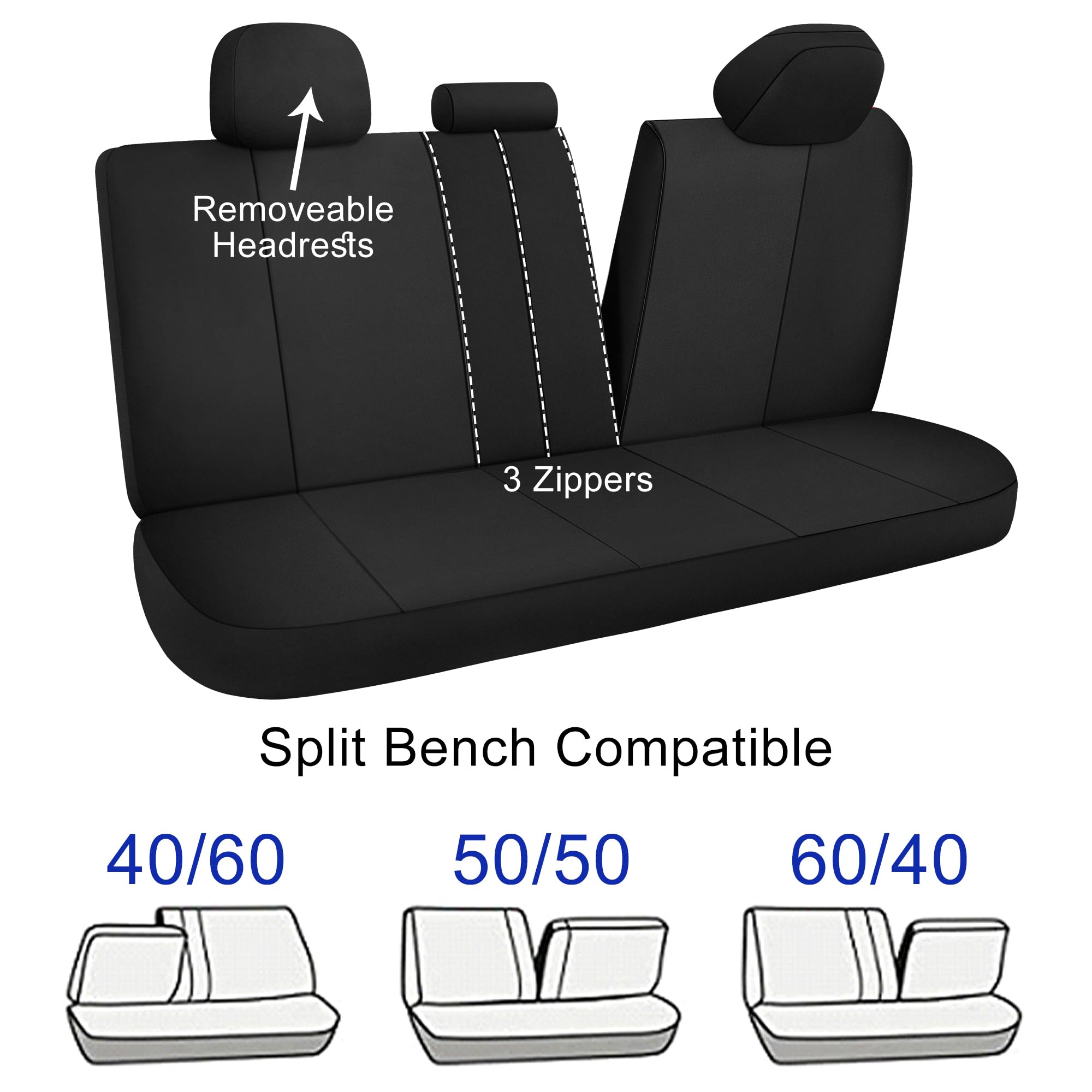 CAROMOP Waterproof Car Seat Cover Full Seats, Neoprene Seat Covers for Cars,Split Bench Compatible Car Interior Covers, Universal Fit Most Car Sedan Truck SUV(Black)