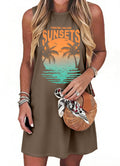 Summer Sundress for Women Beach Tank Dress Sleeveless Graphic T Dress Short Casual Sun Dresses Beach Cover Up Brown