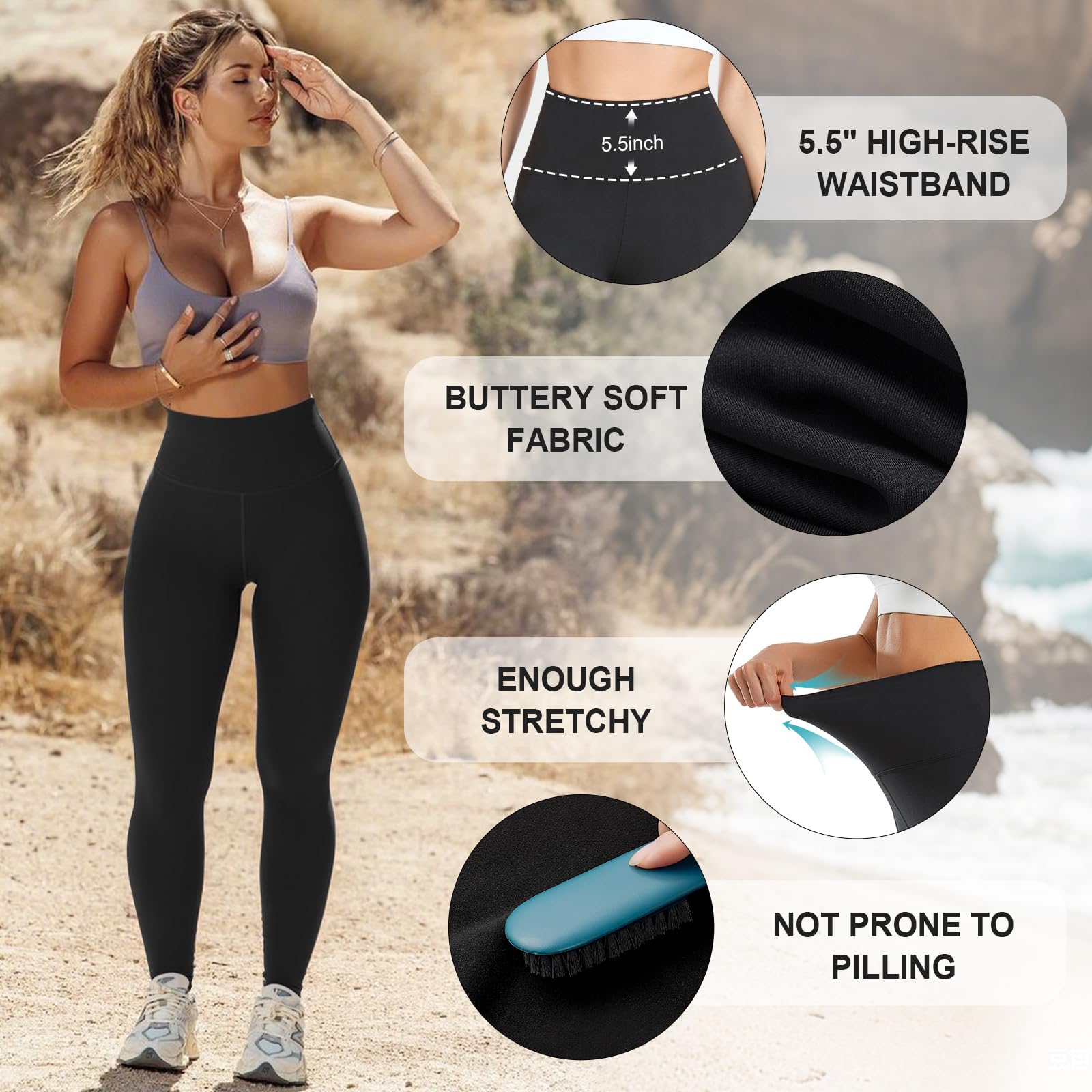 3 Pack Leggings for Women, High Waisted Tummy Control No See-Through Yoga Pants for Workout Running